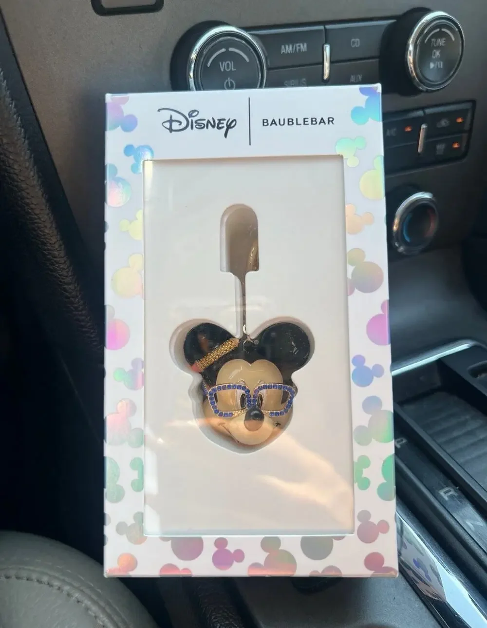 Disney BaubleBar Mickey Mouse Keychain Charm w/ Blue Jeweled Glasses NIB